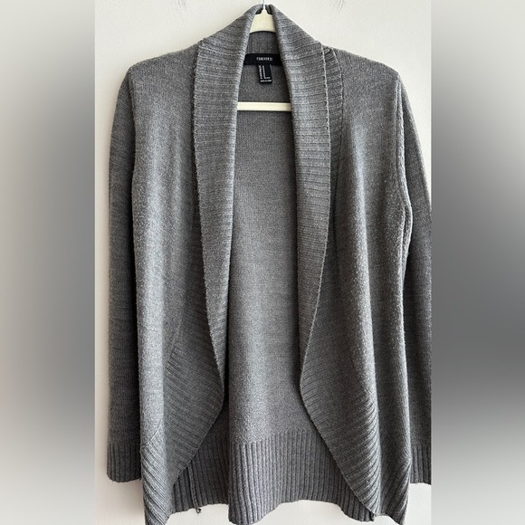 Forever 21 Grey Cozy Knit Cardigan, Open Front Comfy Sweater, Size Medium - Picture 4 of 16